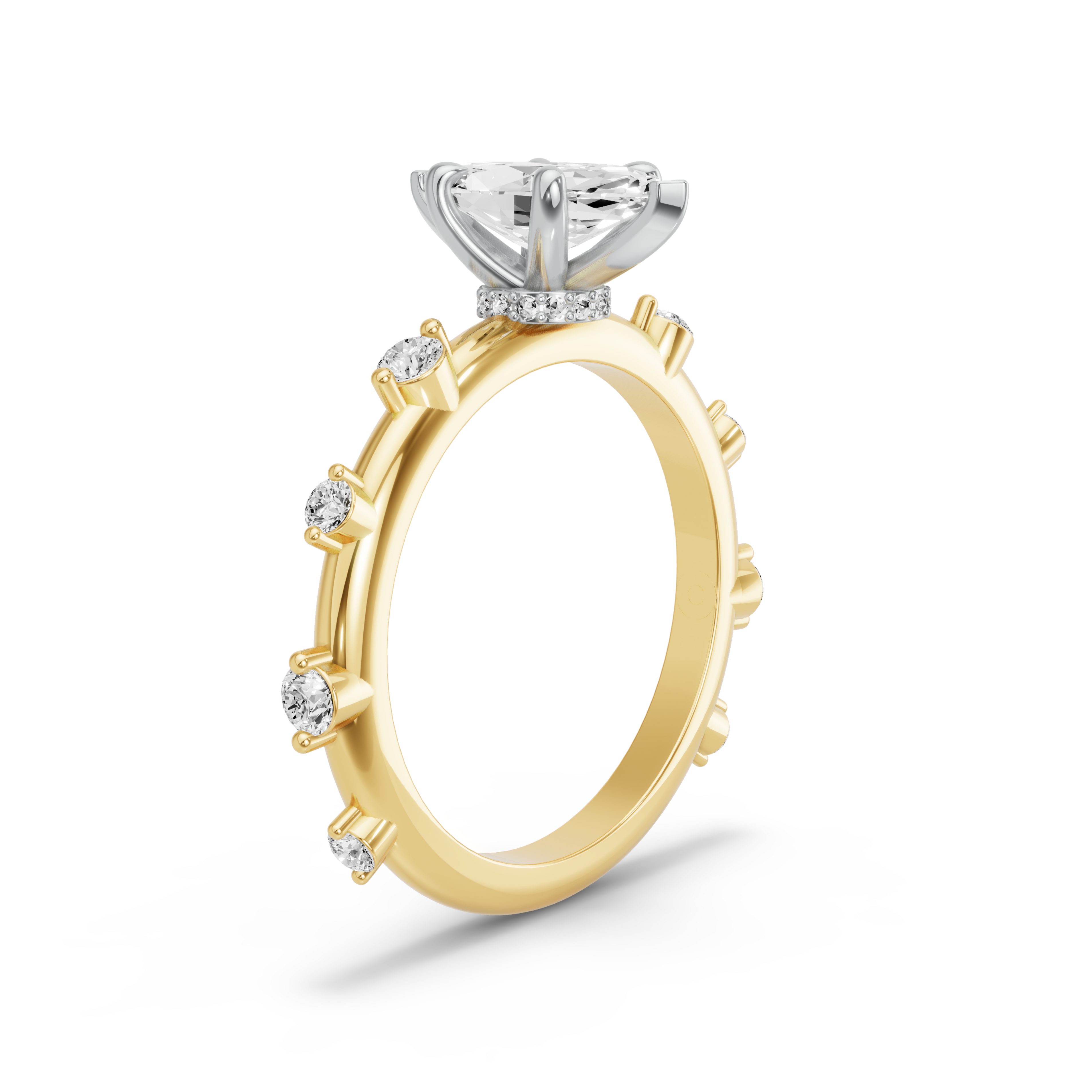 Image for Marquise Hidden Halo Ring with Floating Station band in 10K Two Tone Yellow Gold