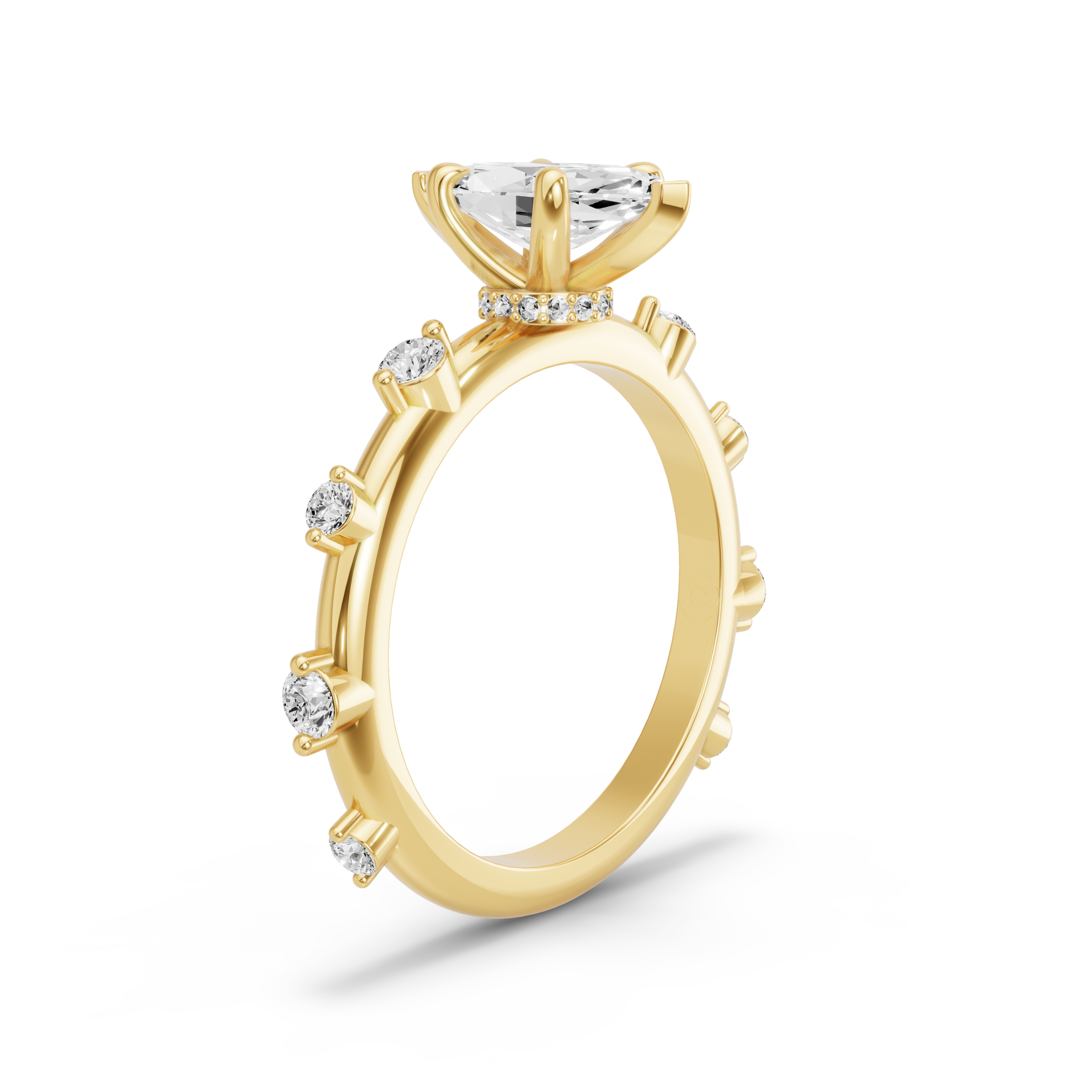 Image for Marquise Hidden Halo Ring with Floating Station band in 14K Yellow Gold