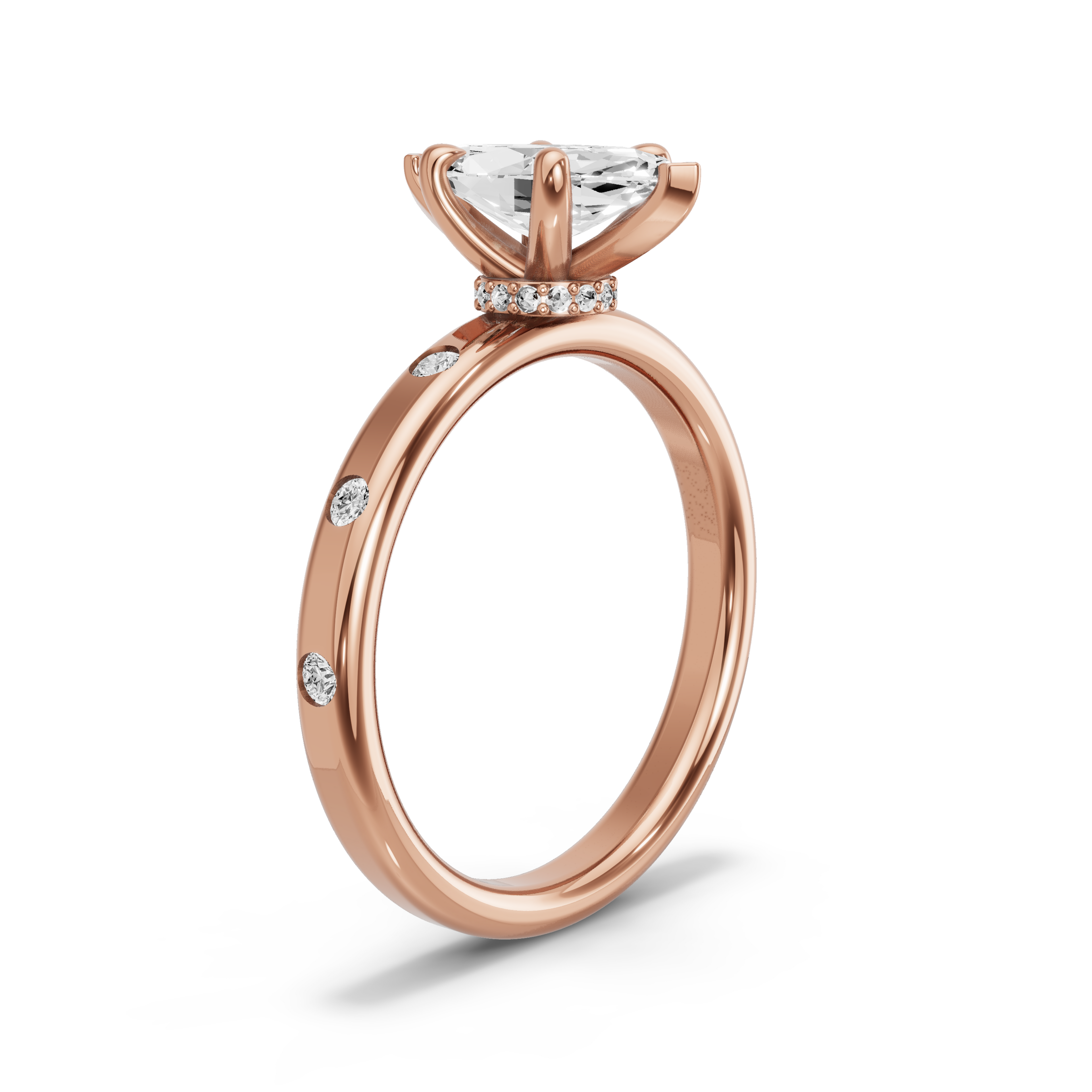 Image for Marquise Hidden Halo Ring with Sleek Accent band in 18K Rose Gold