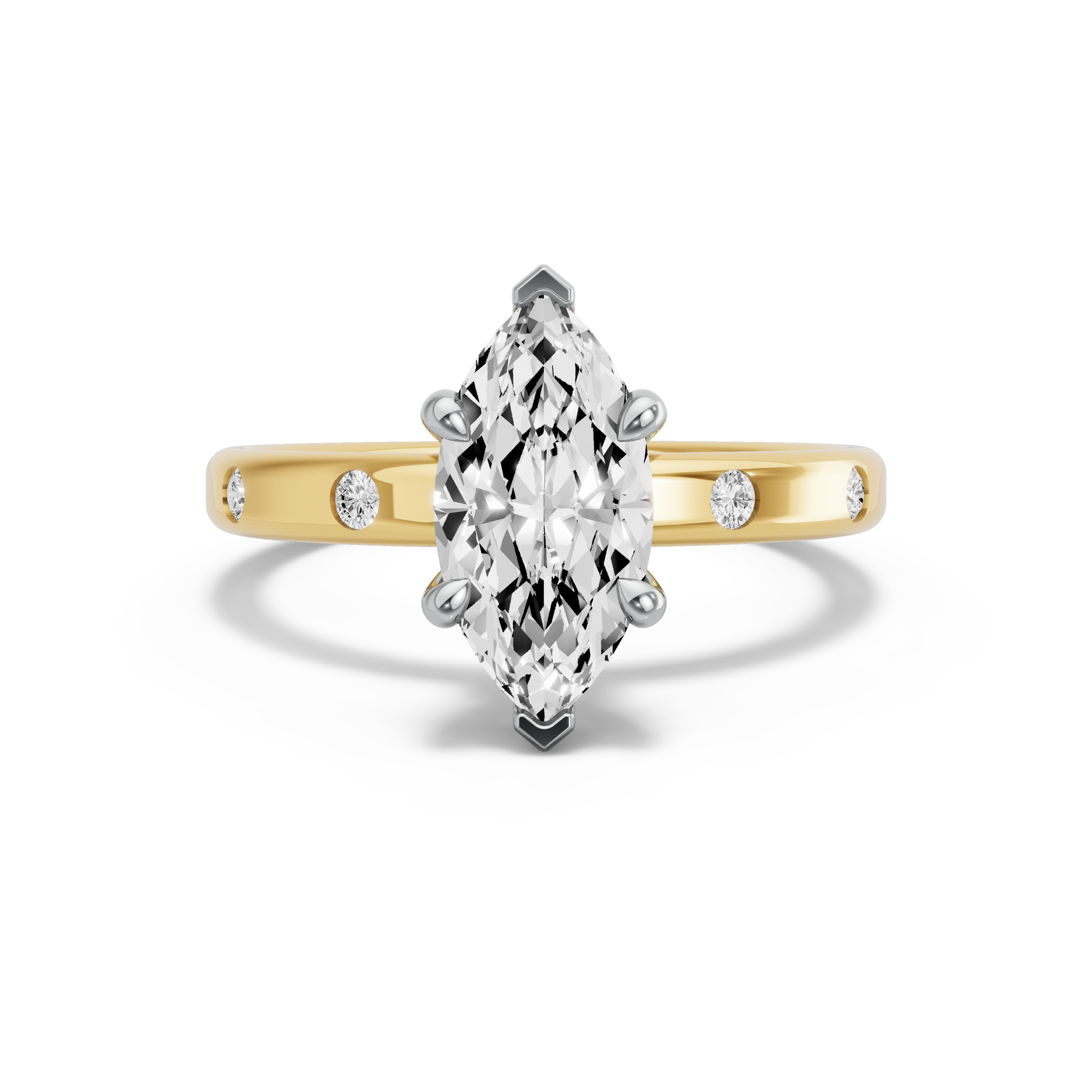 Image for Marquise Hidden Halo Ring with Sleek Accent band in 18K Two Tone Yellow Gold