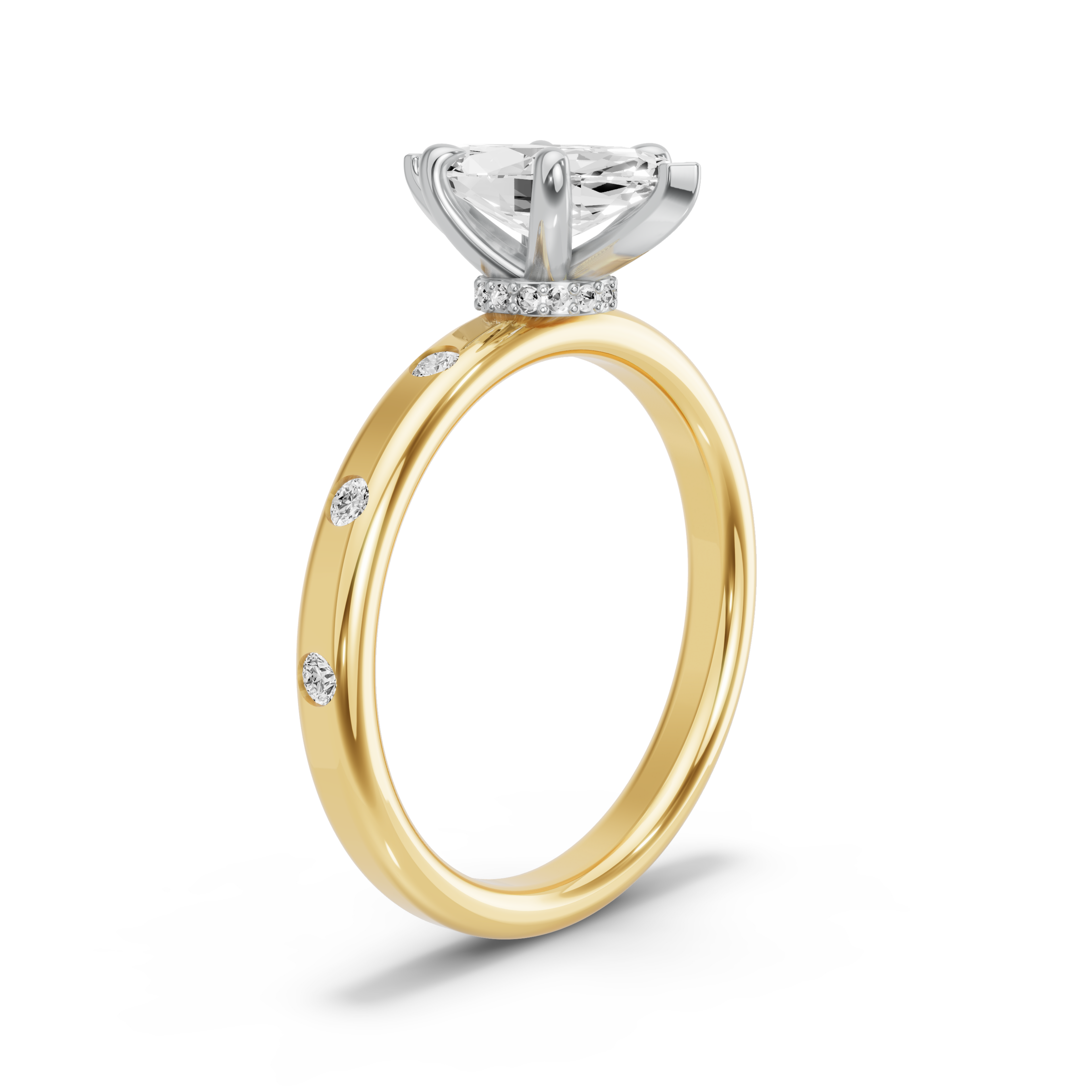Image for Marquise Hidden Halo Ring with Sleek Accent band in 14K Two Tone Yellow Gold