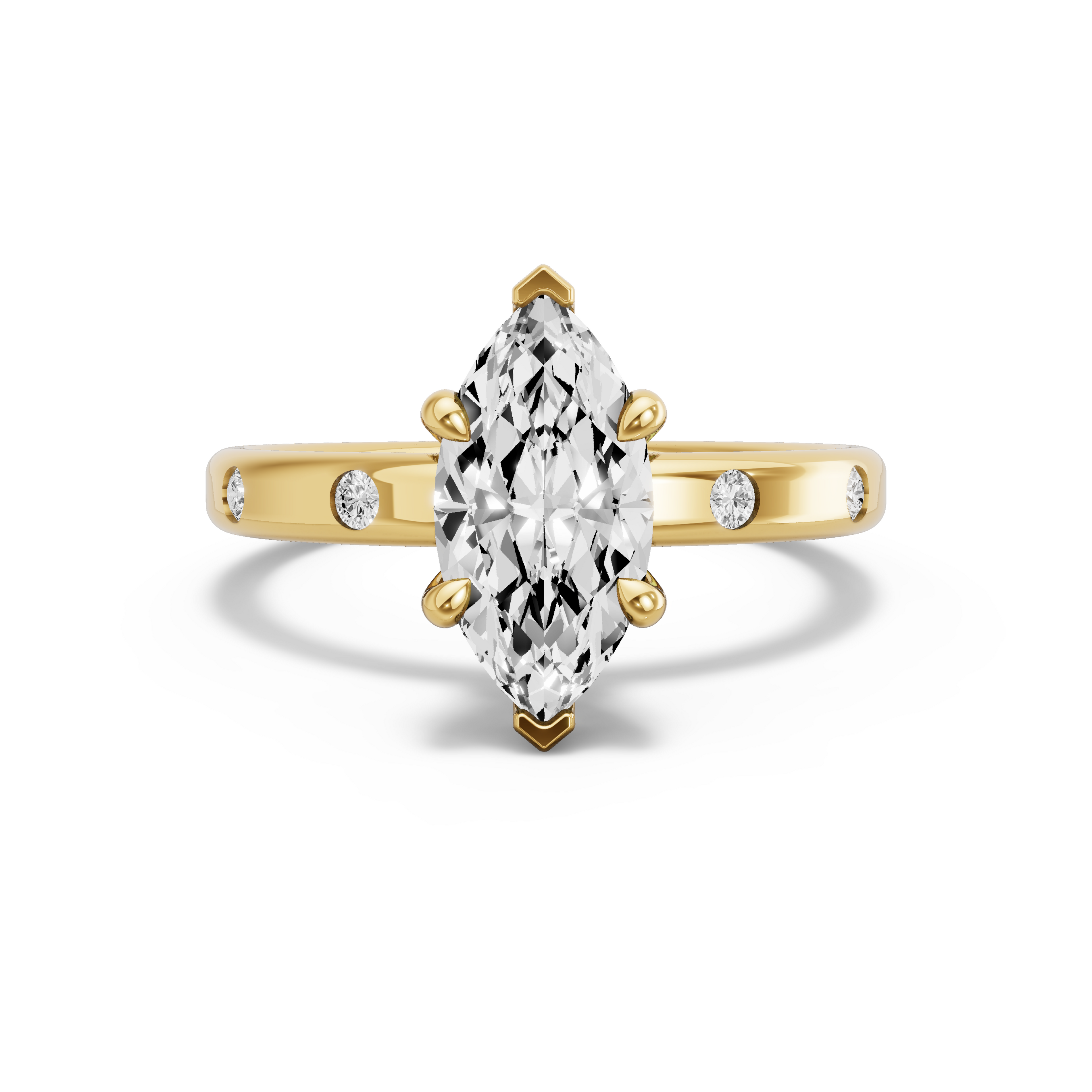 Image for Marquise Hidden Halo Ring with Sleek Accent band in 14K Yellow Gold