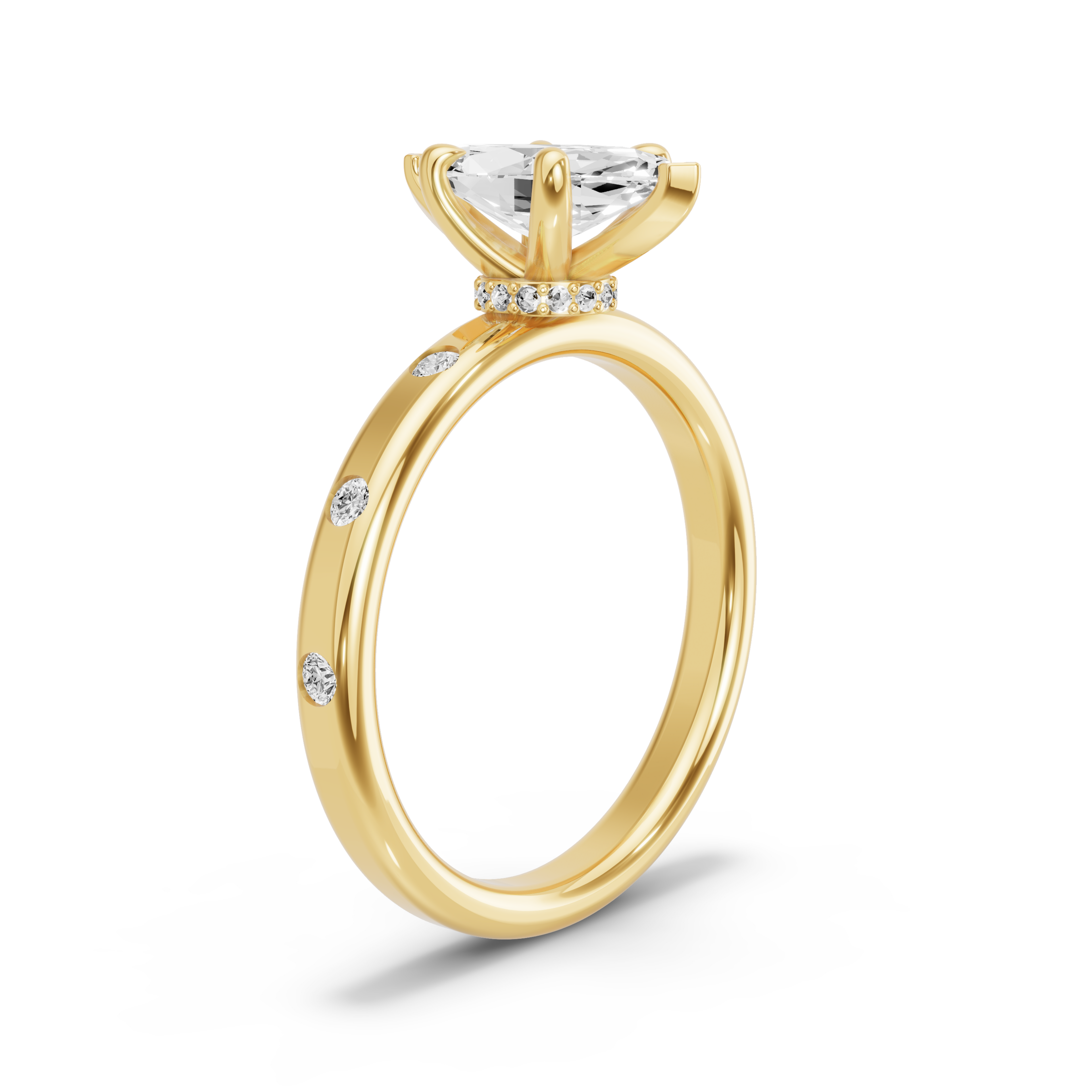 Image for Marquise Hidden Halo Ring with Sleek Accent band in 18K Yellow Gold