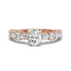 Image for Oval Hidden Halo Ring with Alternating Baguette band