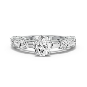 Image for Oval Hidden Halo Ring with Alternating Baguette band