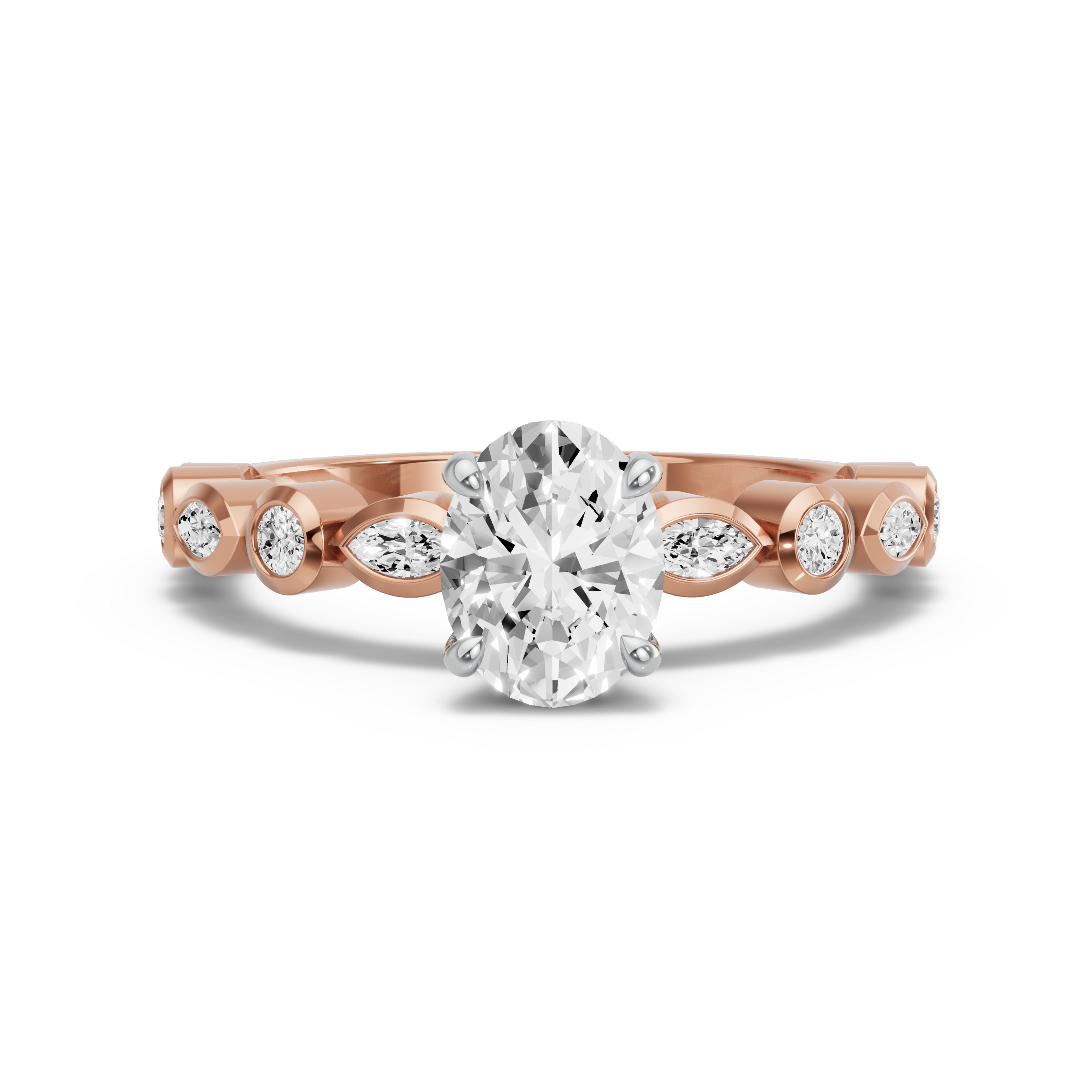 Image for Oval Hidden Halo Ring with Alternating Marquise band in 10K Two Tone Rose Gold
