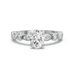 Image for Oval Hidden Halo Ring with Alternating Marquise band