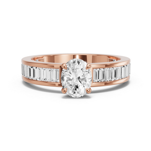 Image for Oval Hidden Halo Ring with Baguette Channel band in 18K Rose Gold