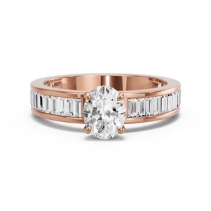 Image for Oval Hidden Halo Ring with Baguette Channel band
