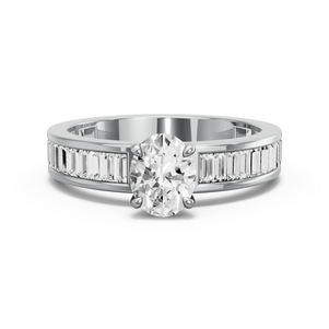 Image for Oval Hidden Halo Ring with Baguette Channel band