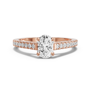 Image for Oval Hidden Halo Ring with Cathedral Pave band in 18K Rose Gold