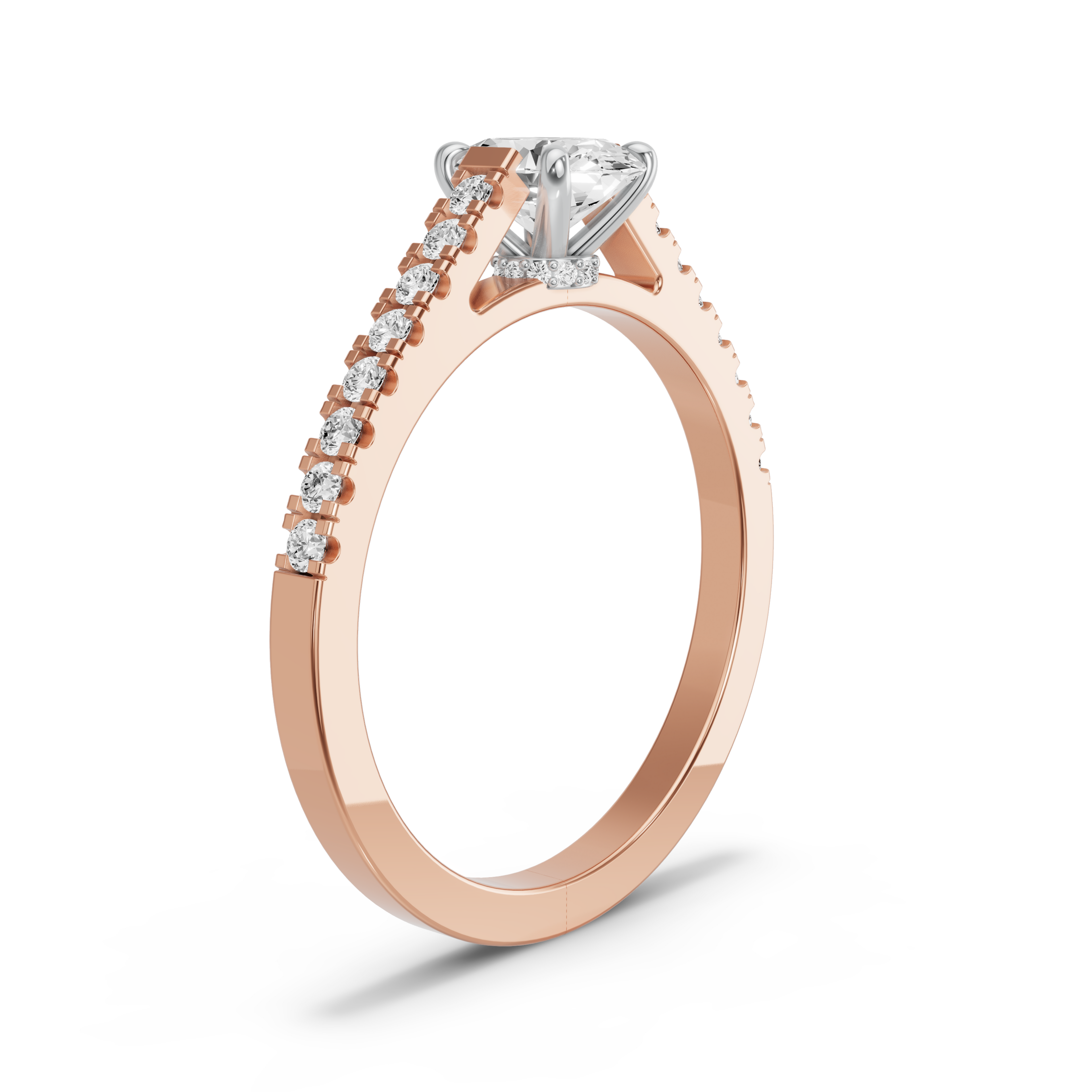 Image for Oval Hidden Halo Ring with Cathedral Pave band in 18K Two Tone Rose Gold