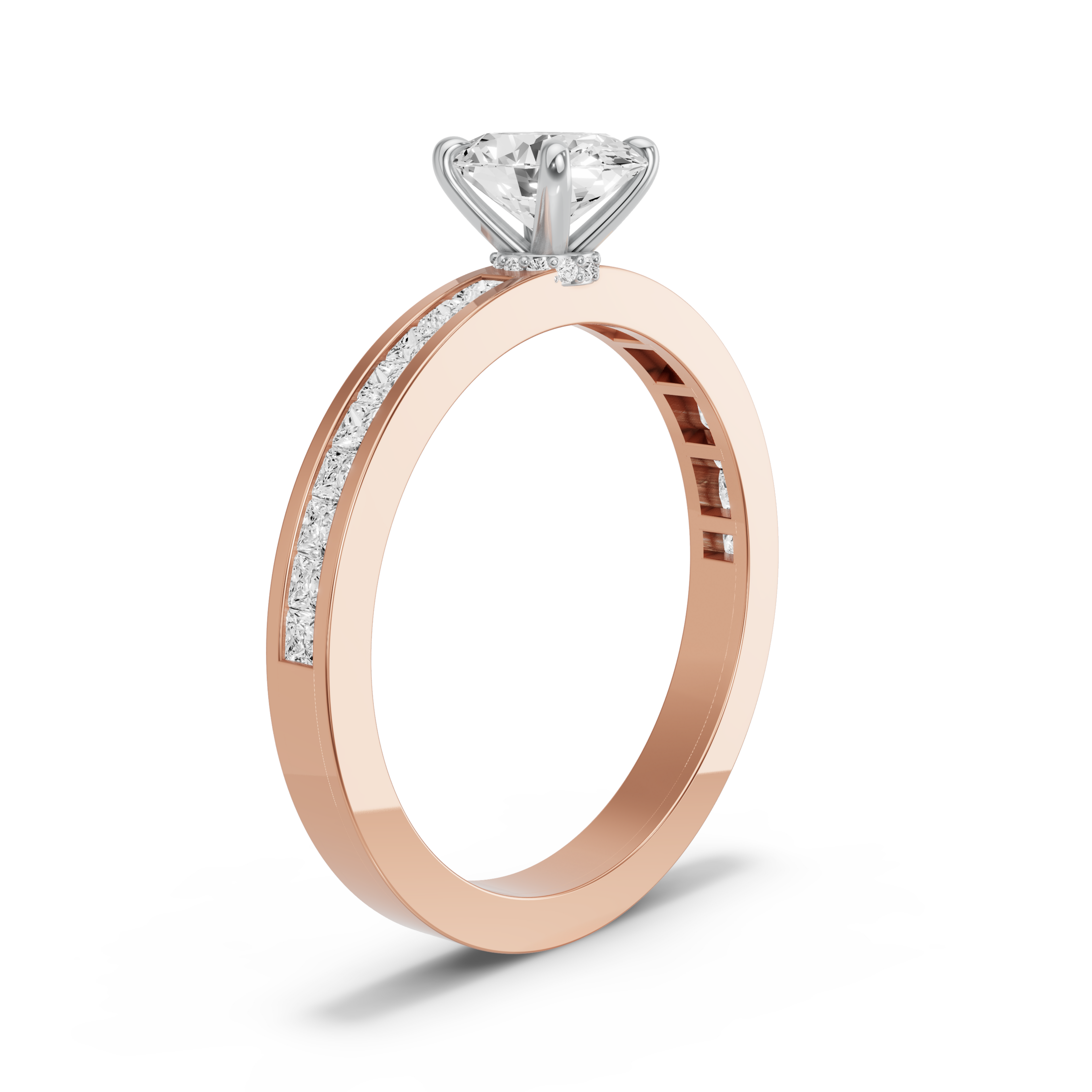 Image for Oval Hidden Halo Ring with Channel band in 14K Two Tone Rose Gold