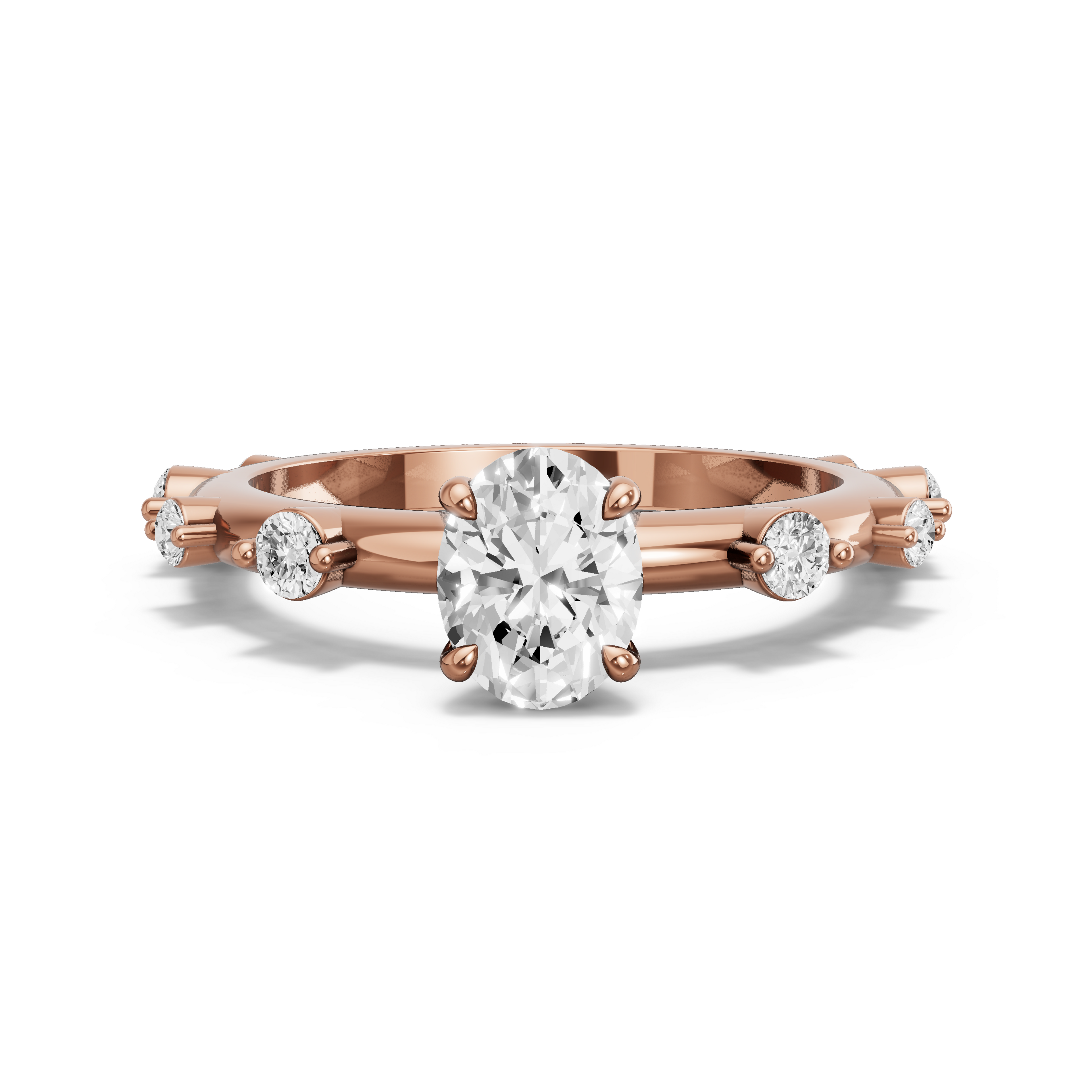 Image for Oval Hidden Halo Ring with Floating Station band in 10K Rose Gold