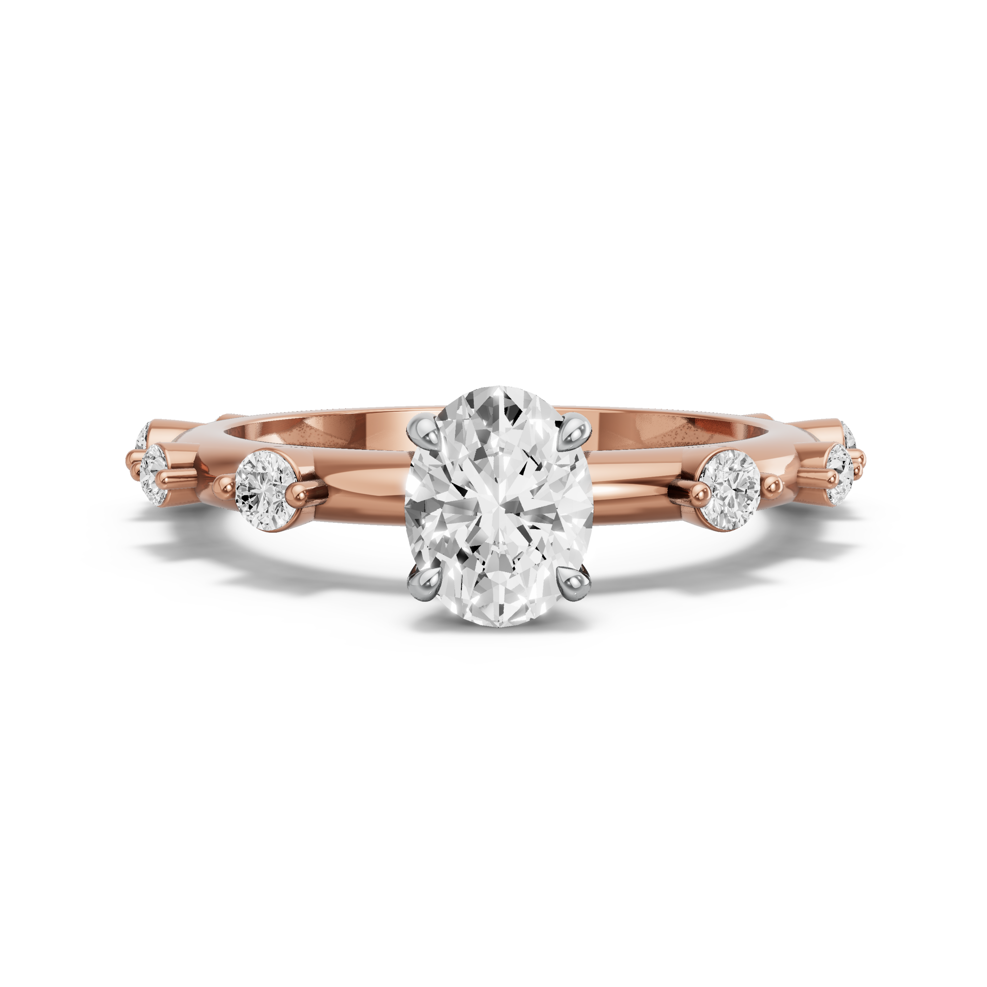 Image for Oval Hidden Halo Ring with Floating Station band in 18K Two Tone Rose Gold