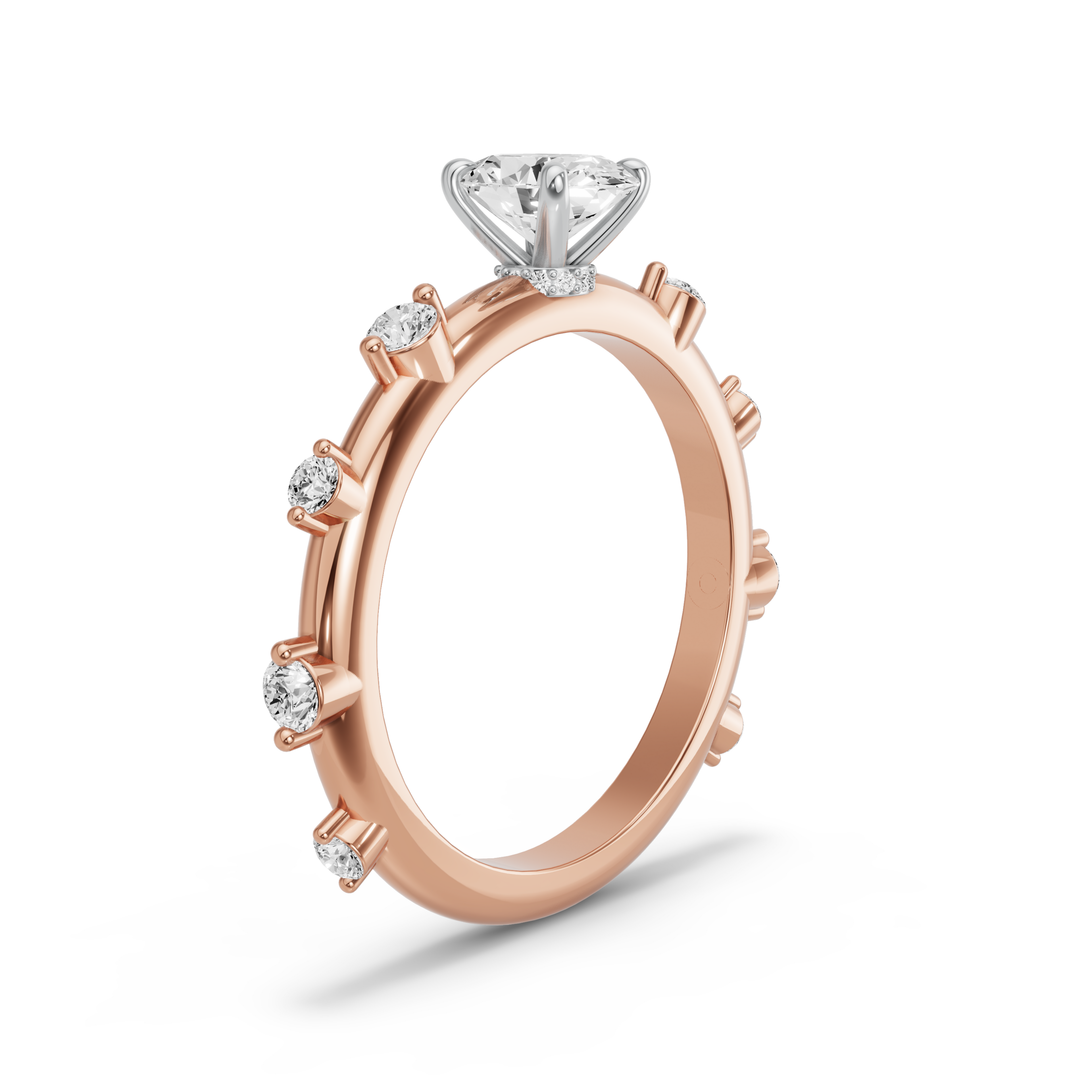 Image for Oval Hidden Halo Ring with Floating Station band in 10K Two Tone Rose Gold