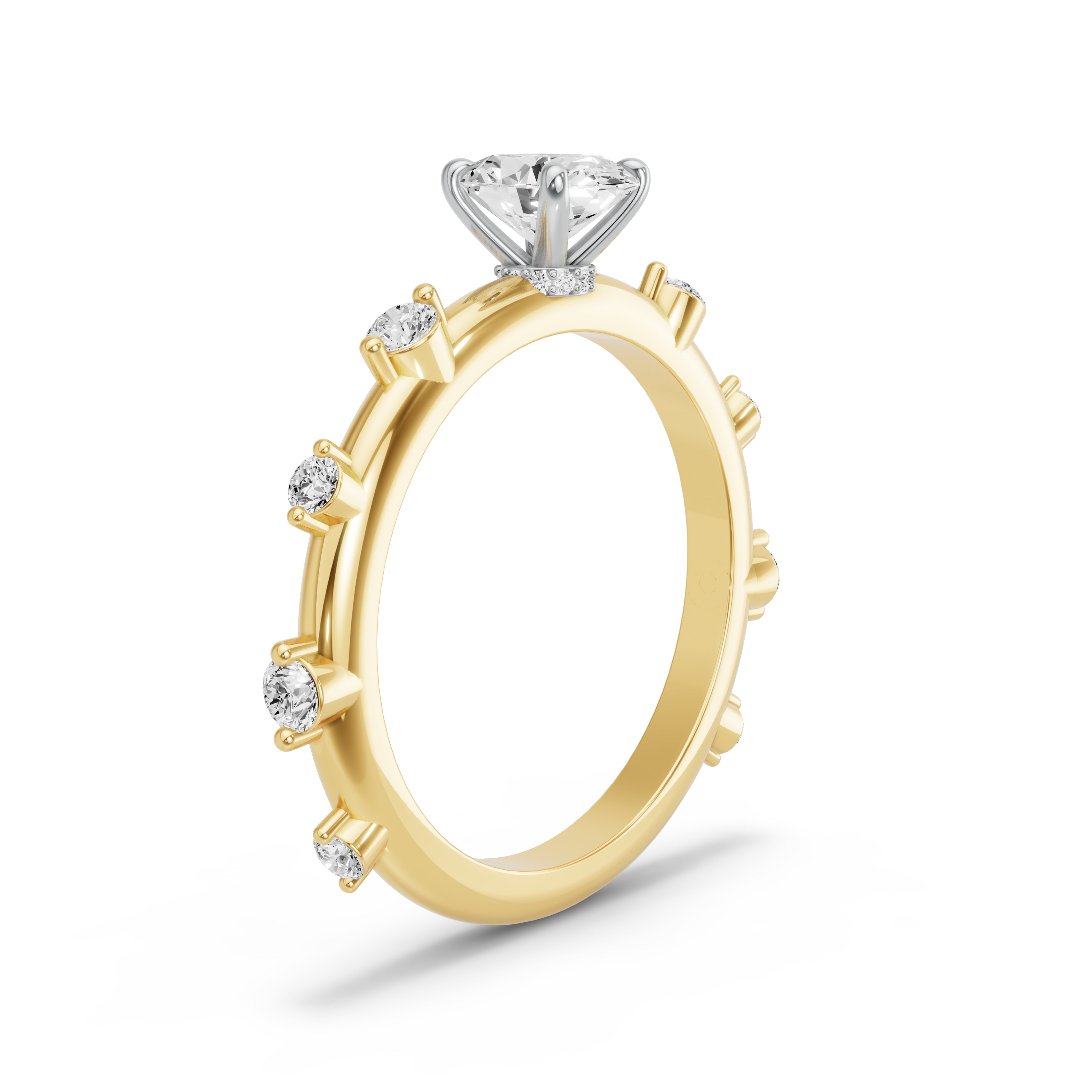 Image for Oval Hidden Halo Ring with Floating Station band in 14K Two Tone Yellow Gold