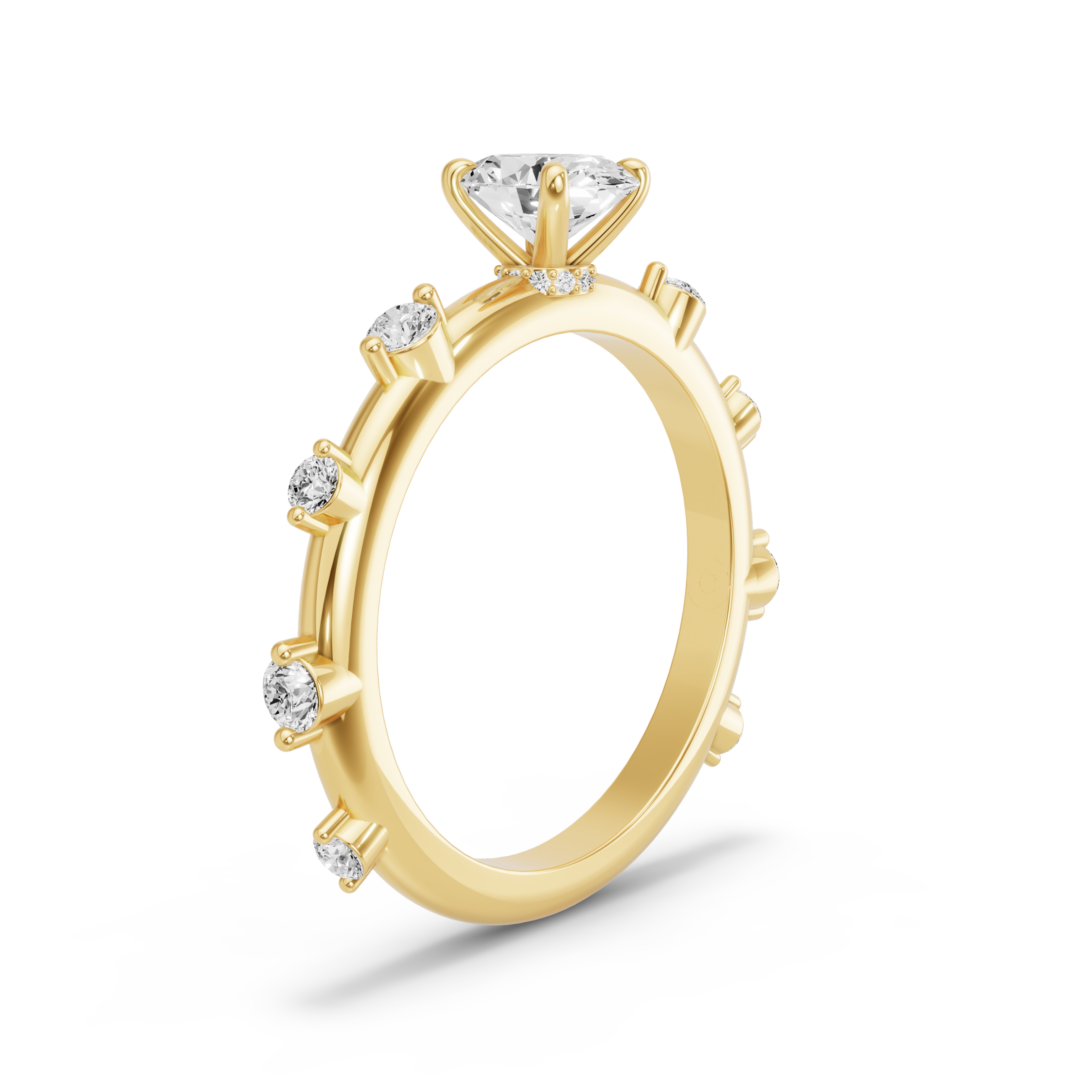 Image for Oval Hidden Halo Ring with Floating Station band in 14K Yellow Gold
