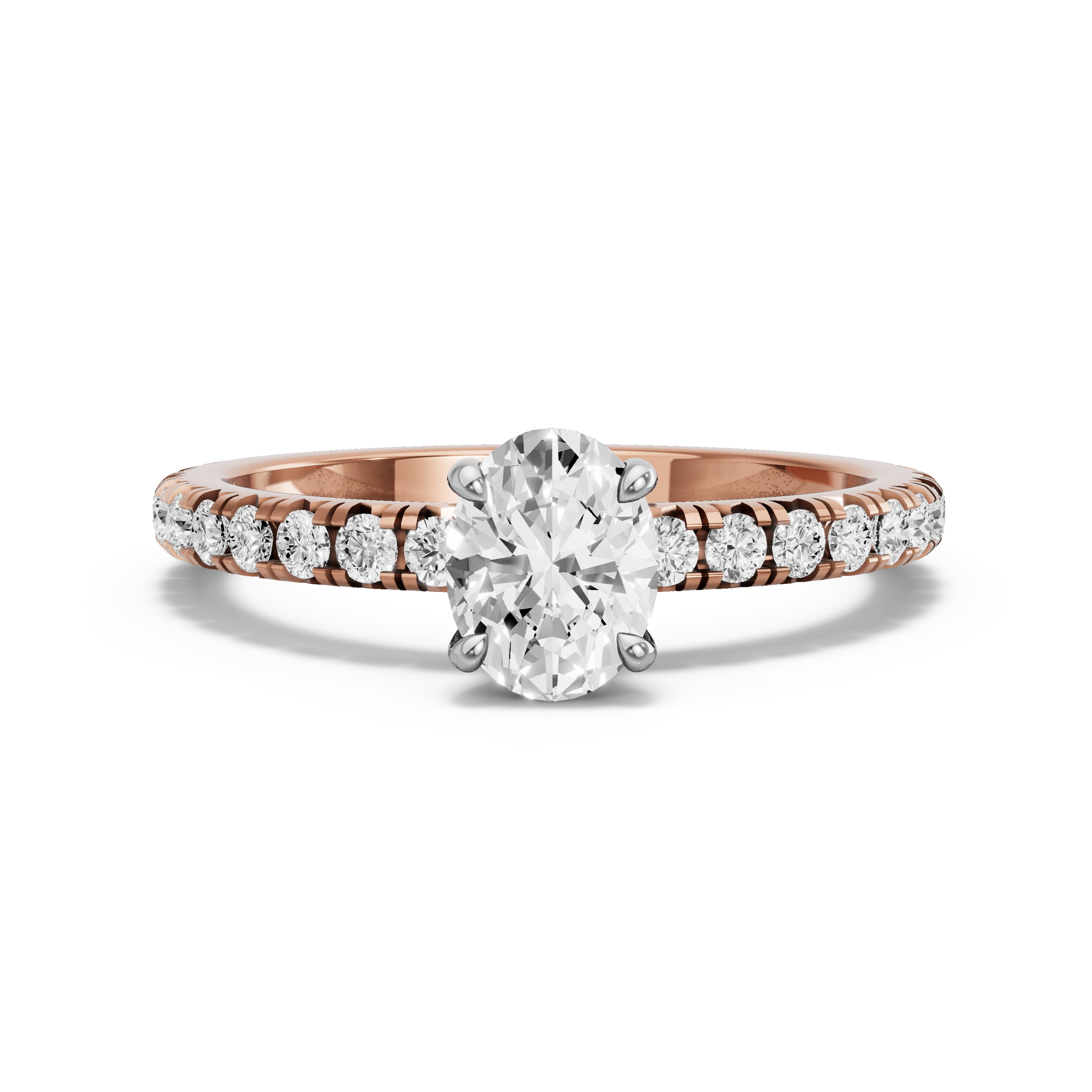 Image for Oval Hidden Halo Ring with French Pave band in 10K Two Tone Rose Gold