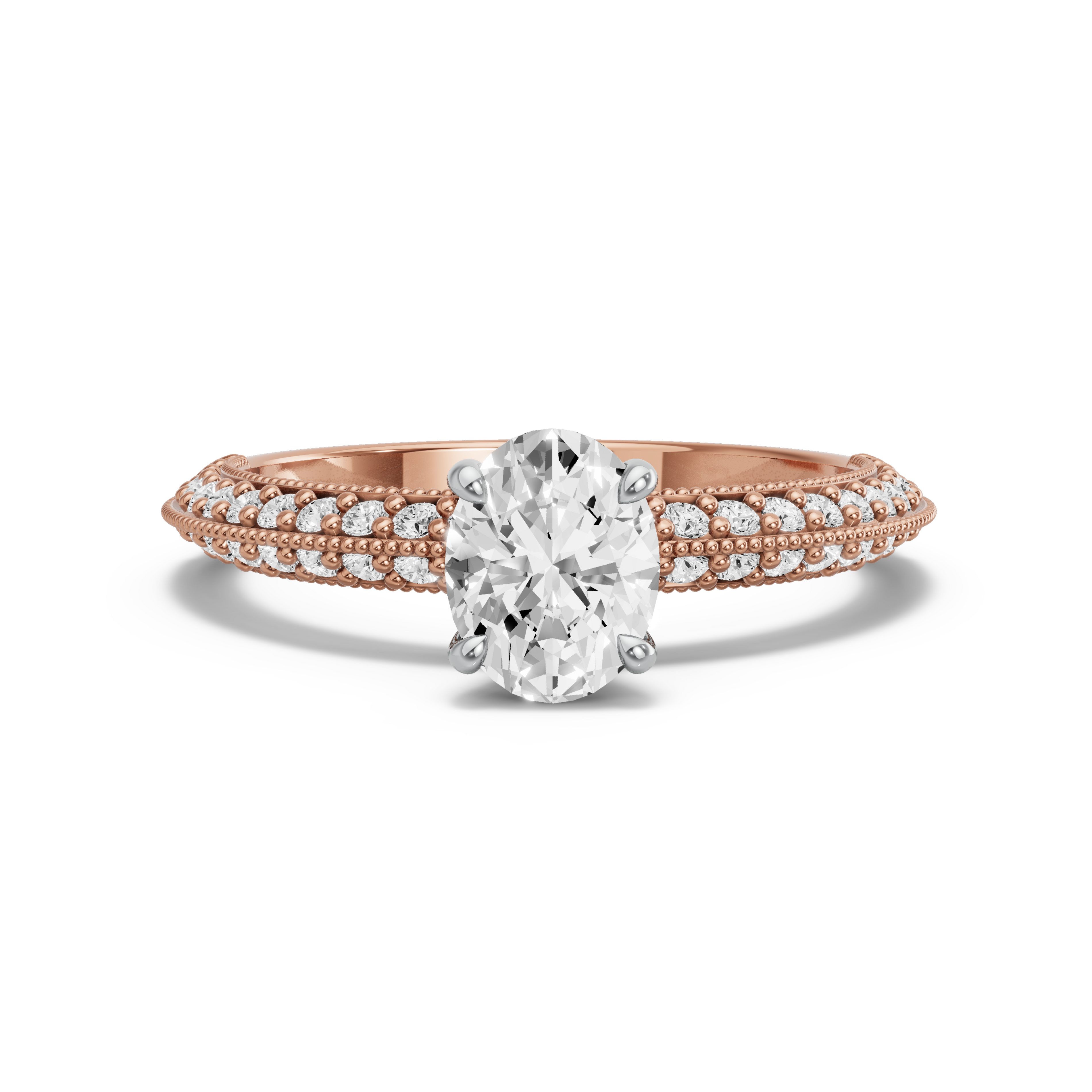 Image for Oval Hidden Halo Ring with Knife Edge Pave band in 14K Two Tone Rose Gold