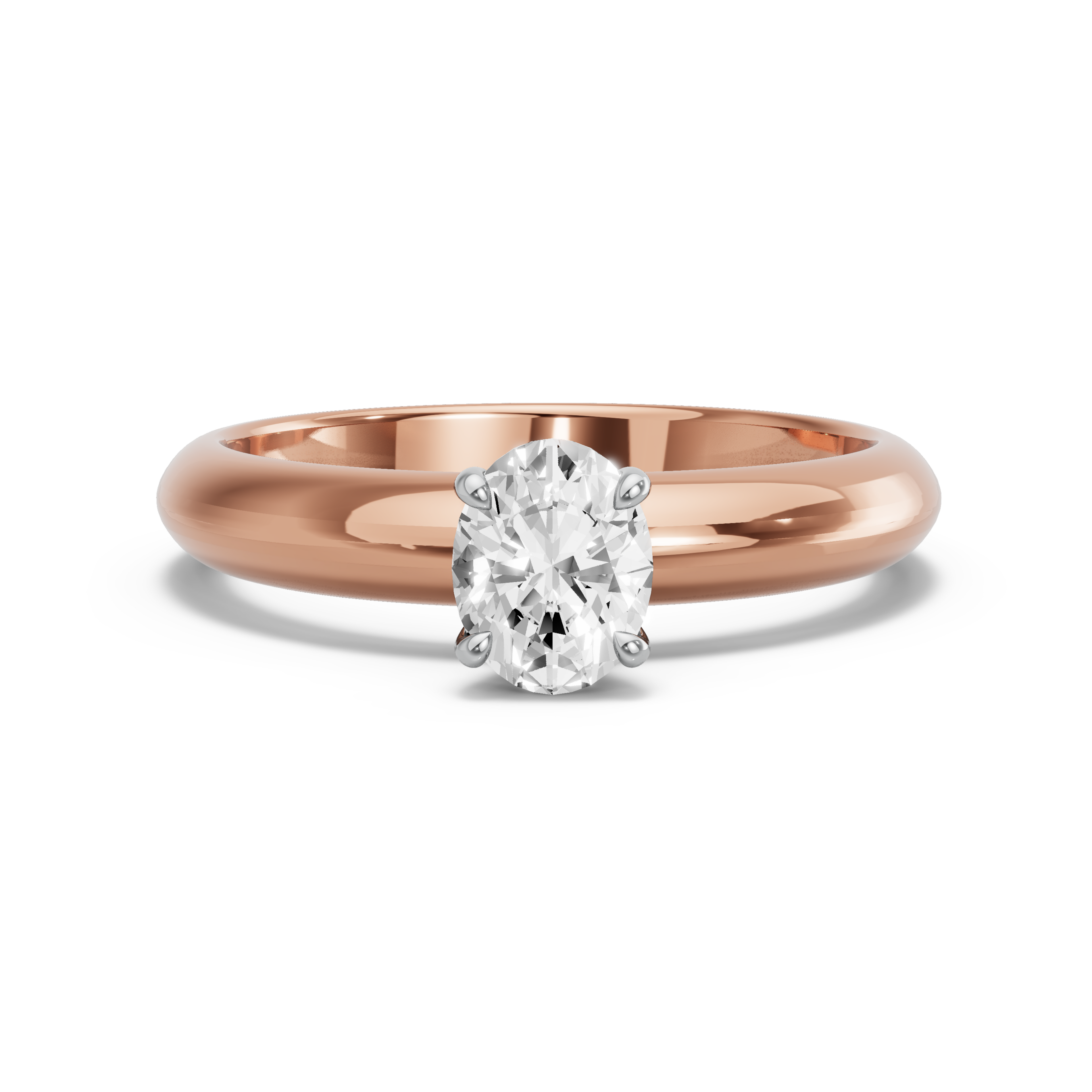 Image for Oval Hidden Halo Ring with Knife Edge Solitaire band in 14K Two Tone Rose Gold