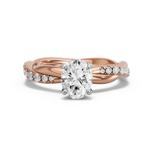 Image for Oval Hidden Halo Ring with Rope Pave band in 14K Two Tone Rose Gold
