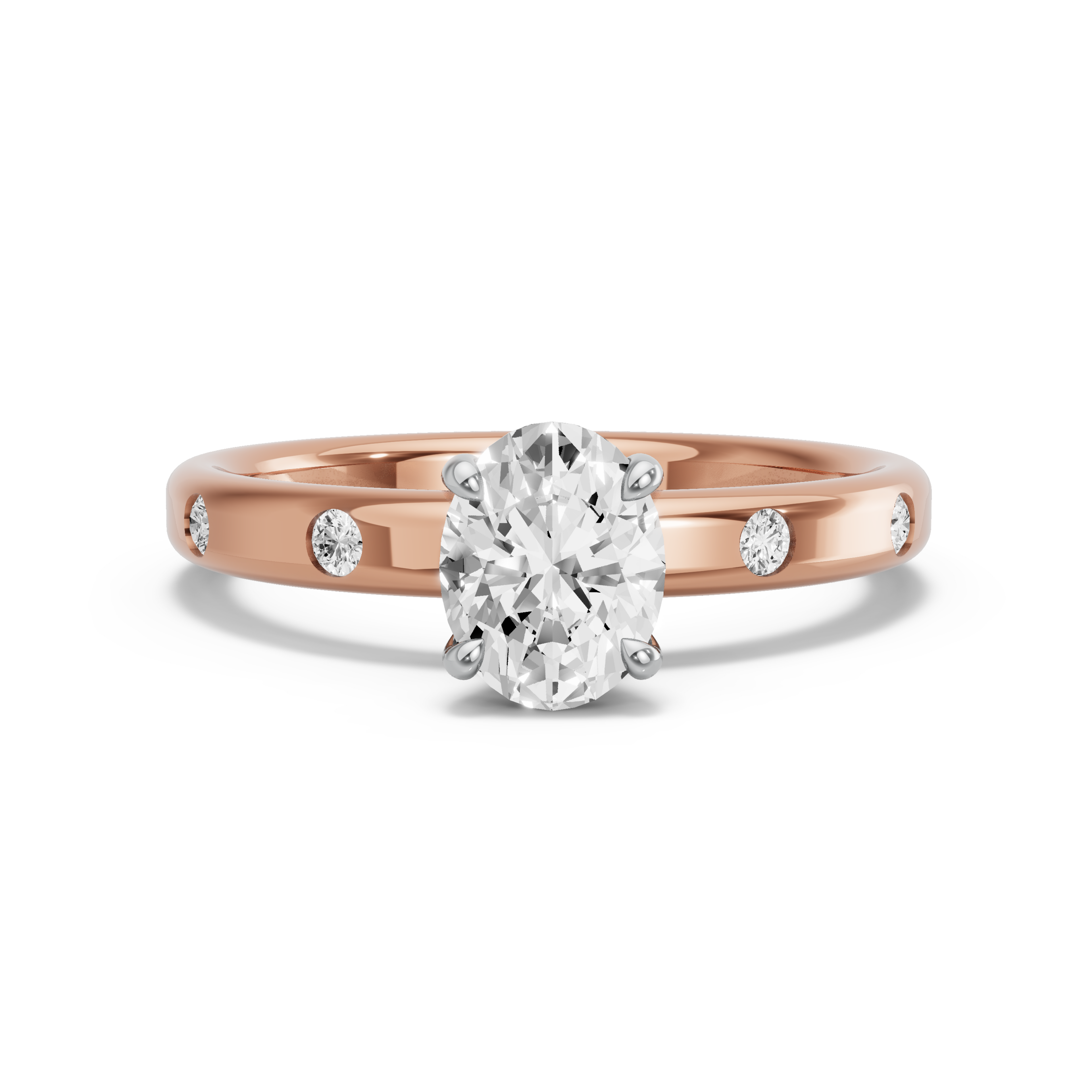 Image for Oval Hidden Halo Ring with Sleek Accent band in 18K Two Tone Rose Gold