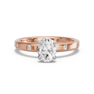 Image for Oval Hidden Halo Ring with Sleek Accent band