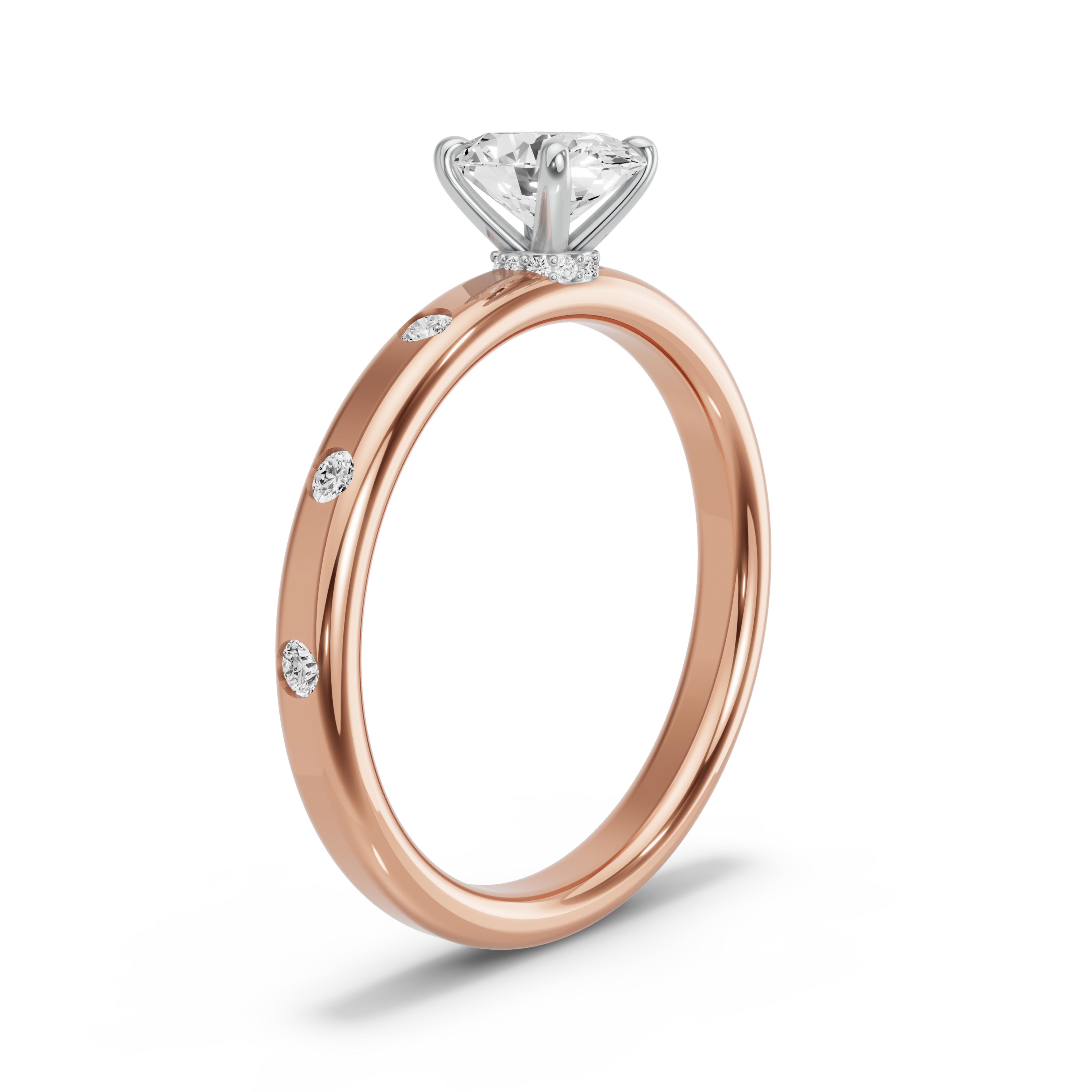 Image for Oval Hidden Halo Ring with Sleek Accent band in 10K Two Tone Rose Gold