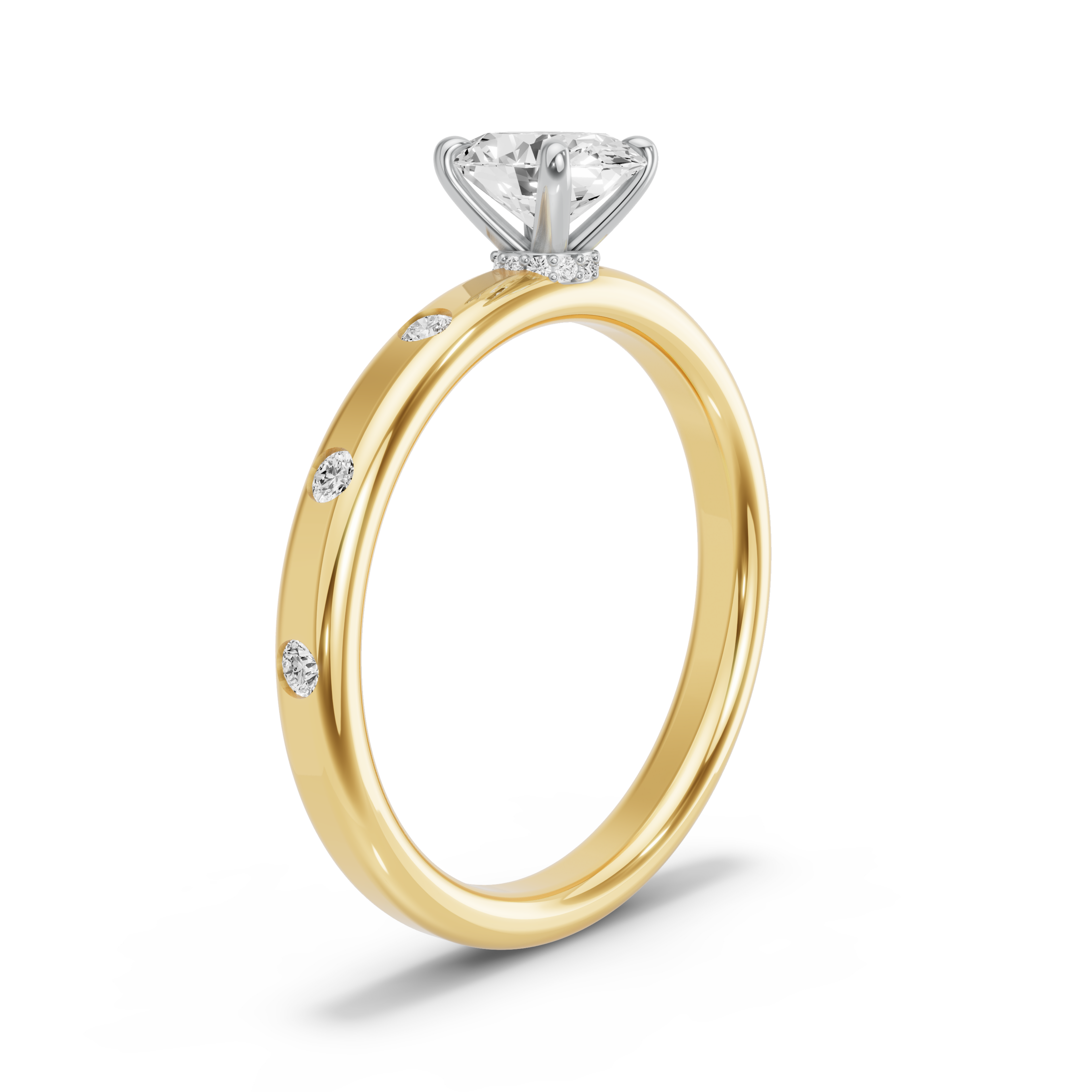Image for Oval Hidden Halo Ring with Sleek Accent band in 18K Two Tone Yellow Gold