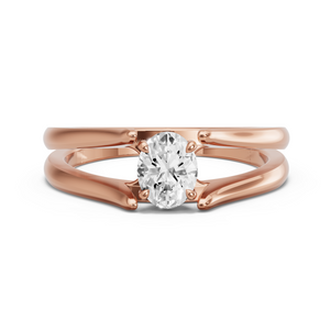 Image for Oval Hidden Halo Ring with Split Ring Solitaire band in 18K Rose Gold