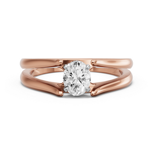 Image for Oval Hidden Halo Ring with Split Ring Solitaire band in 14K Two Tone Rose Gold