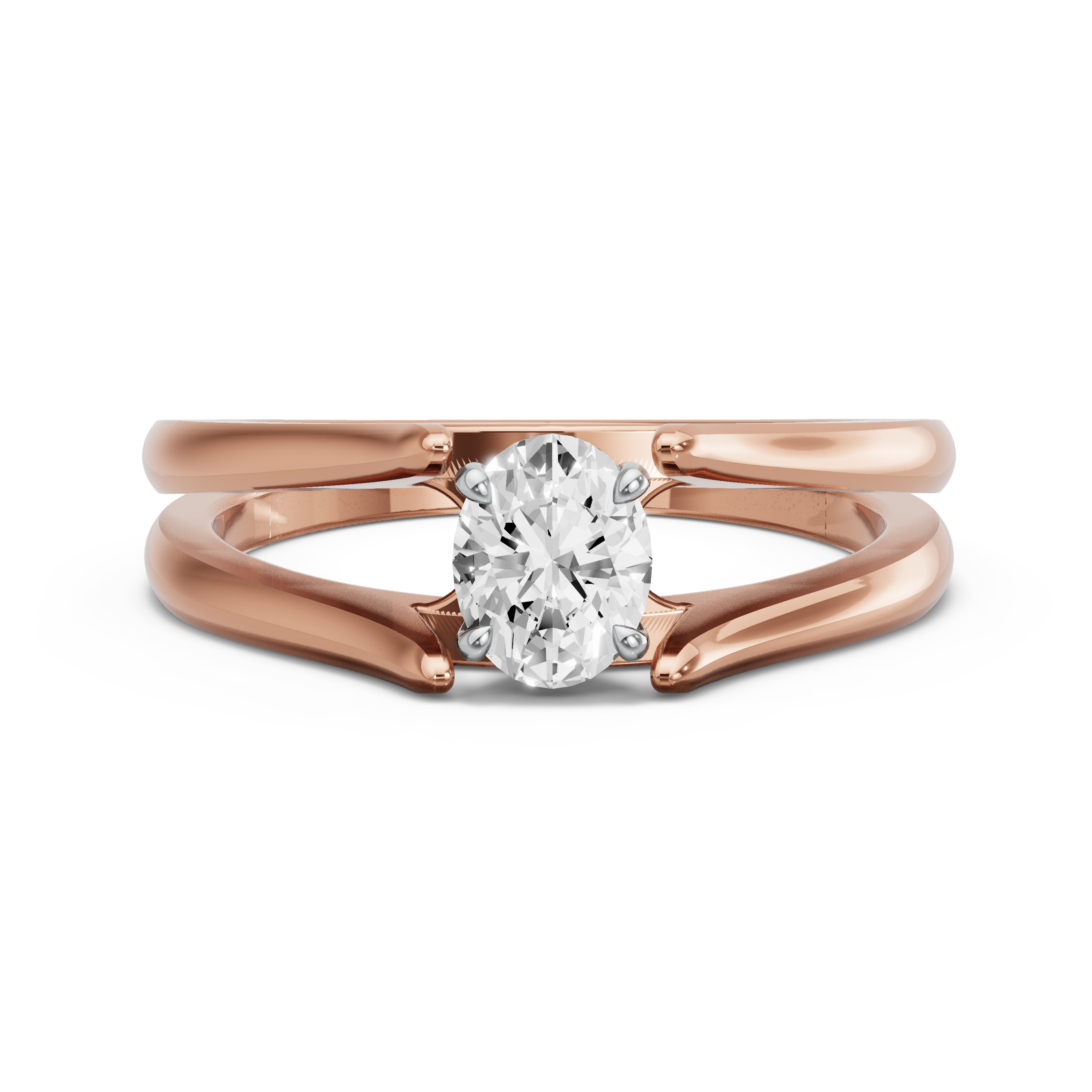 Image for Oval Hidden Halo Ring with Split Ring Solitaire band in 18K Two Tone Rose Gold