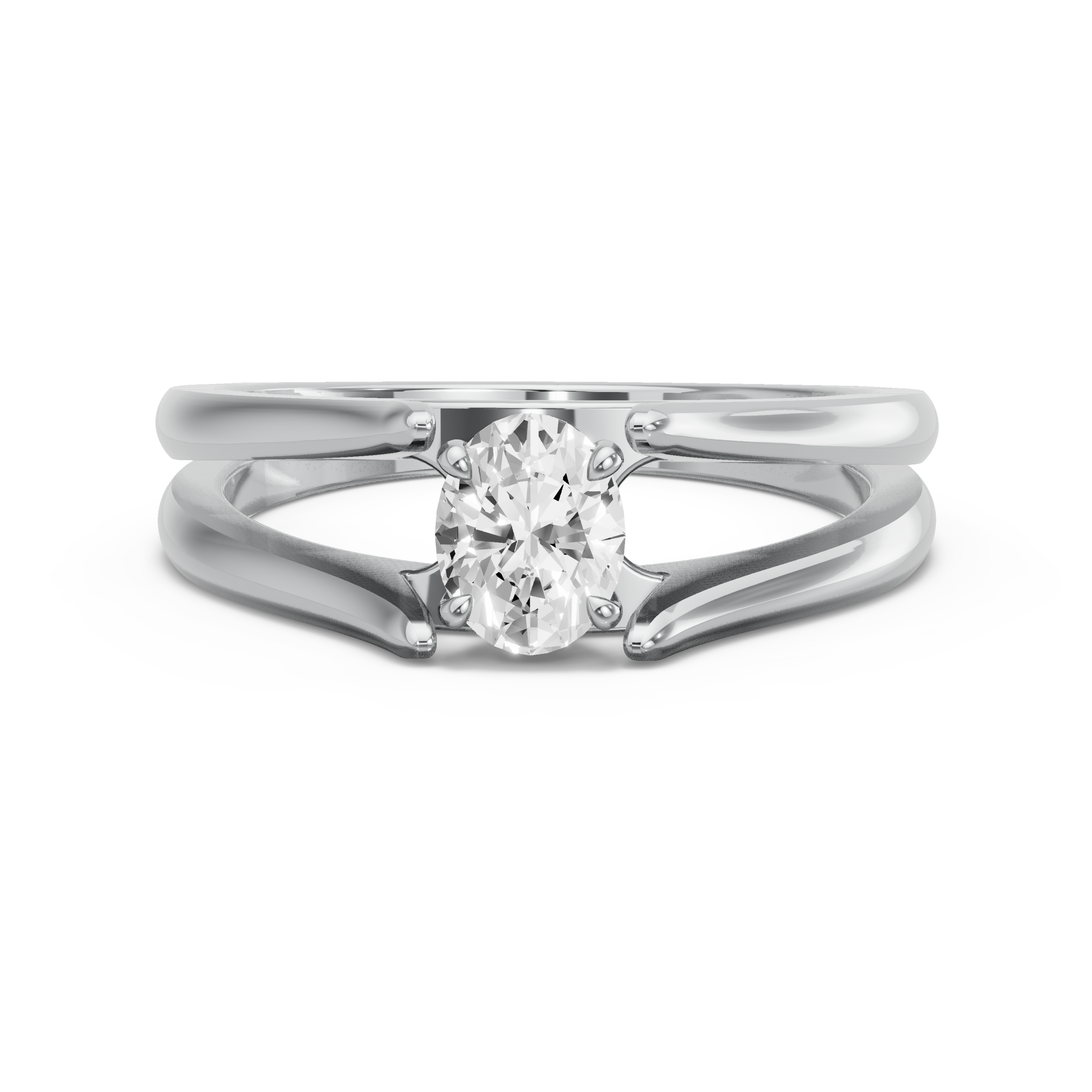 Image for Oval Hidden Halo Ring with Split Ring Solitaire band in 10K White Gold