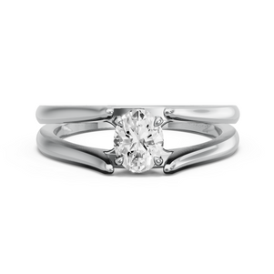 Image for Oval Hidden Halo Ring with Split Ring Solitaire band in 14K White Gold