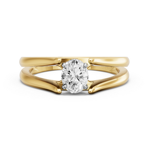 Image for Oval Hidden Halo Ring with Split Ring Solitaire band in 14K Two Tone Yellow Gold