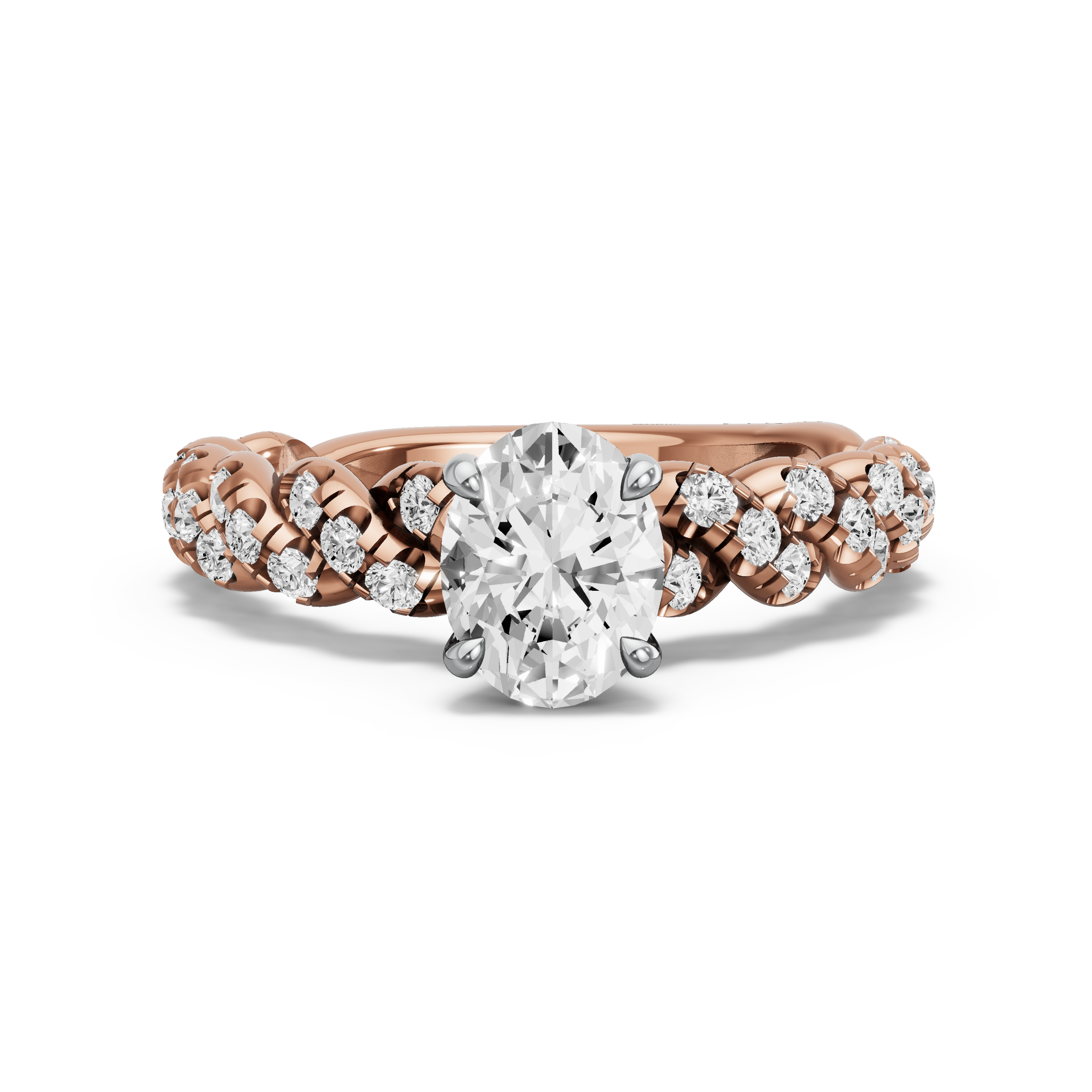 Image for Oval Hidden Halo Ring with Twist Pave band in 14K Two Tone Rose Gold