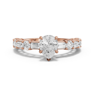 Image for Pear Hidden Halo Ring with Alternating Baguette band