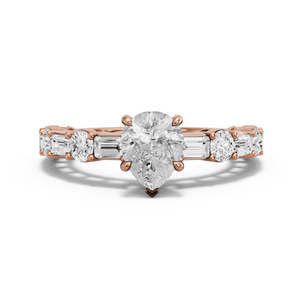 Image for Pear Hidden Halo Ring with Alternating Baguette band in 14K Rose Gold