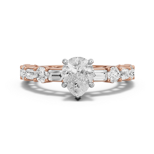 Image for Pear Hidden Halo Ring with Alternating Baguette band in 18K Two Tone Rose Gold