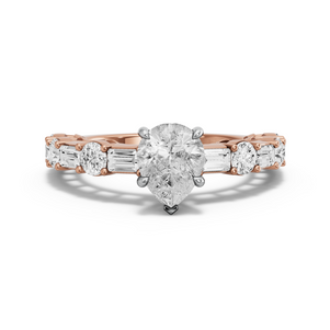 Image for Pear Hidden Halo Ring with Alternating Baguette band