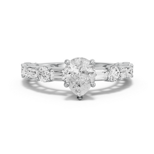 Image for Pear Hidden Halo Ring with Alternating Baguette band