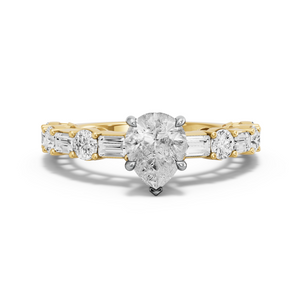 Image for Pear Hidden Halo Ring with Alternating Baguette band