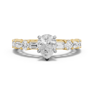 Image for Pear Hidden Halo Ring with Alternating Baguette band in 18K Two Tone Yellow Gold