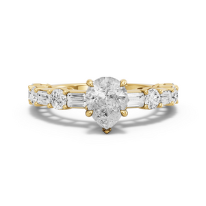 Image for Pear Hidden Halo Ring with Alternating Baguette band