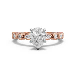Image for Pear Hidden Halo Ring with Alternating Marquise band in 18K Two Tone Rose Gold