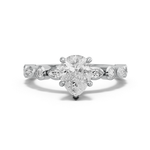 Image for Pear Hidden Halo Ring with Alternating Marquise band in 14K White Gold