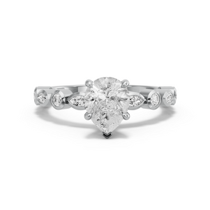 Image for Pear Hidden Halo Ring with Alternating Marquise band