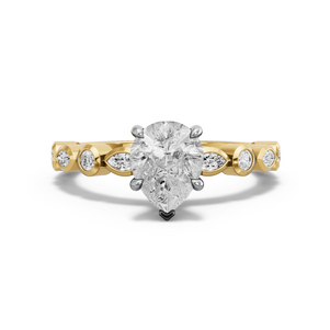 Image for Pear Hidden Halo Ring with Alternating Marquise band in 18K Two Tone Yellow Gold