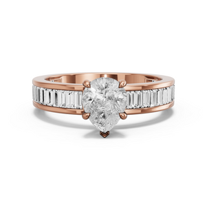 Image for Pear Hidden Halo Ring with Baguette Channel band